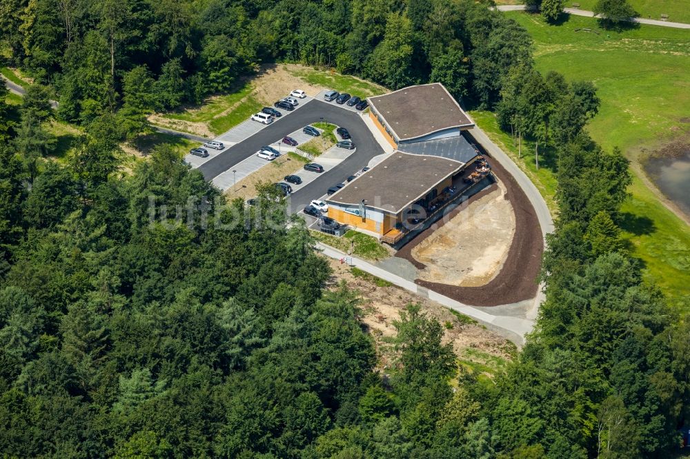 Luftaufnahme Meschede - Baustelle zum Neubau eines Ausflugslokal H1 am See am Hennesee in Meschede im Bundesland Nordrhein-Westfalen, Deutschland