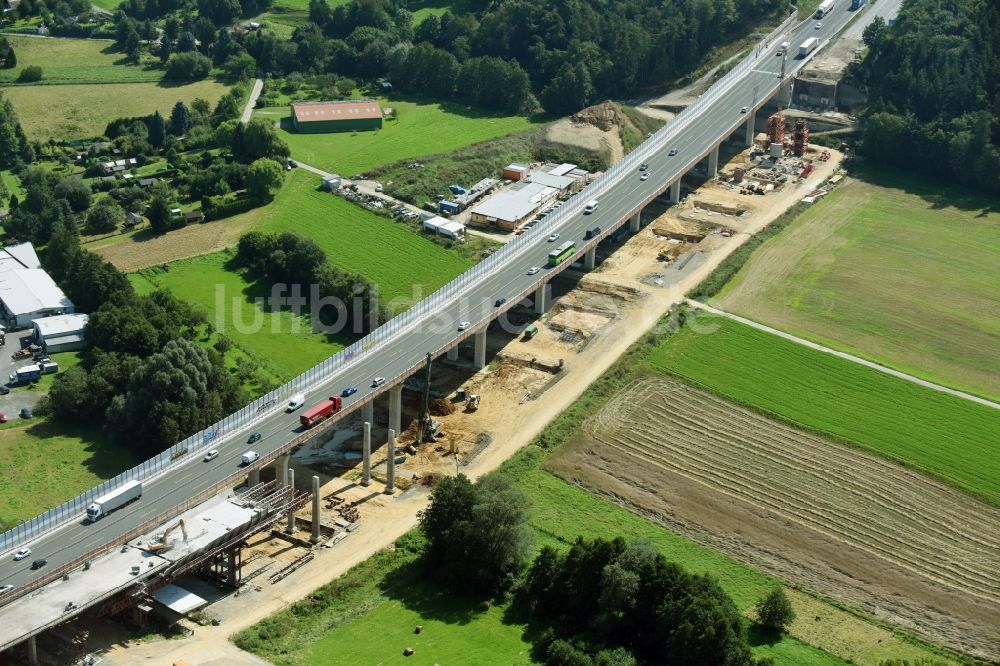 Münchholzhausen von oben - Baustelle zum Neubau des Autobahn- Brückenbauwerk der BAB A45 in Münchholzhausen im Bundesland Hessen, Deutschland