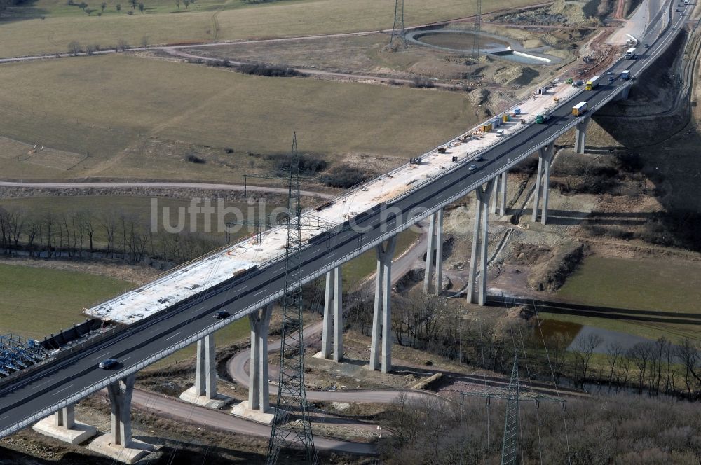 Luftbild Ettenhausen - Baustelle zum Neubau des Autobahn- Brückenbauwerk der Nesseltabrücke der BAB A4 / E40 in Ettenhausen im Bundesland Thüringen, Deutschland