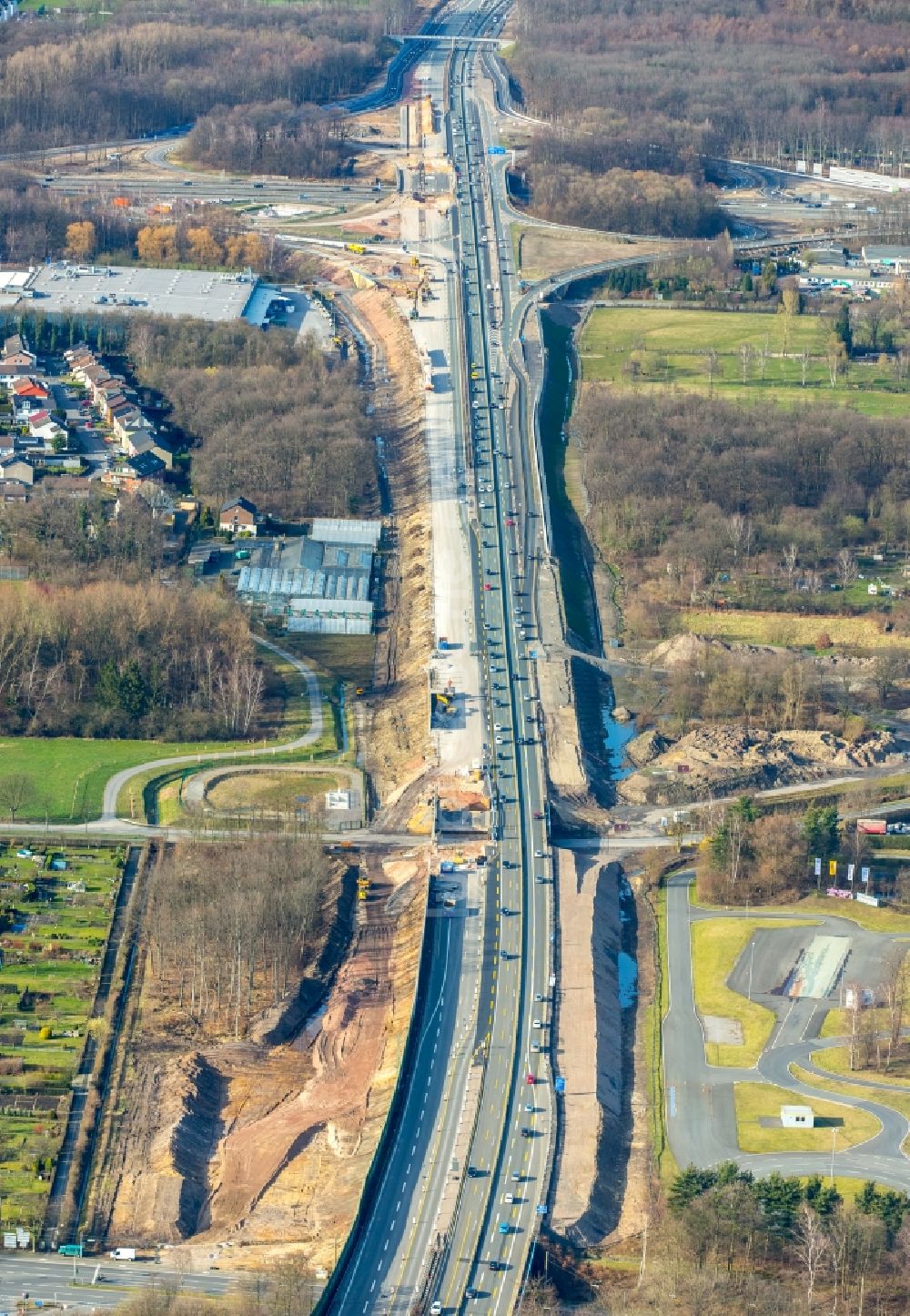 Luftbild Recklinghausen - Baustelle zum Neubau am Autobahn- Streckenverlauf der BAB A43 im Ortsteil Stuckenbusch in Recklinghausen im Bundesland Nordrhein-Westfalen