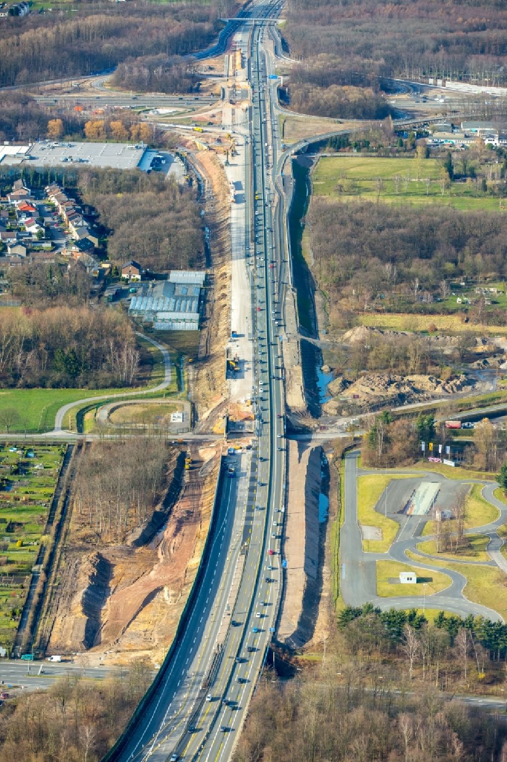 Luftaufnahme Recklinghausen - Baustelle zum Neubau am Autobahn- Streckenverlauf der BAB A43 im Ortsteil Stuckenbusch in Recklinghausen im Bundesland Nordrhein-Westfalen