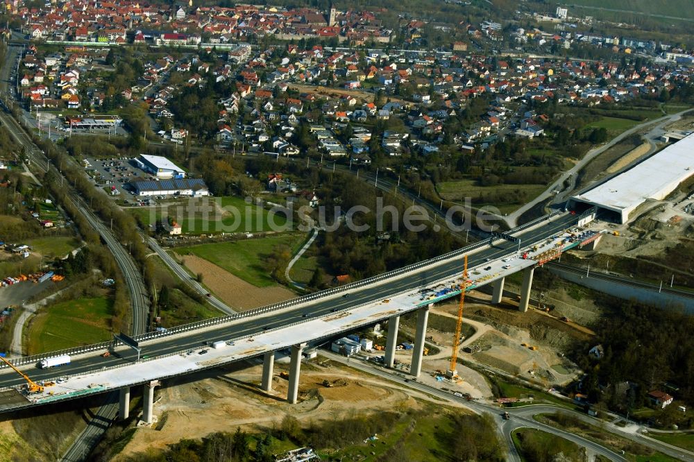 Luftbild Würzburg - Baustelle zum Neubau der Autobahn- Trasse der Talbrücke Heidingsfeld entlang der BAB3 im Ortsteil Heidingsfeld in Würzburg im Bundesland Bayern, Deutschland