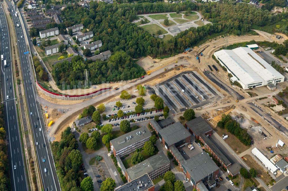 Luftbild Essen - Baustelle zum Neubau der Autobahnauffahrt an der BAB 40 in Frillendorf in Essen im Bundesland Nordrhein-Westfalen, Deutschland