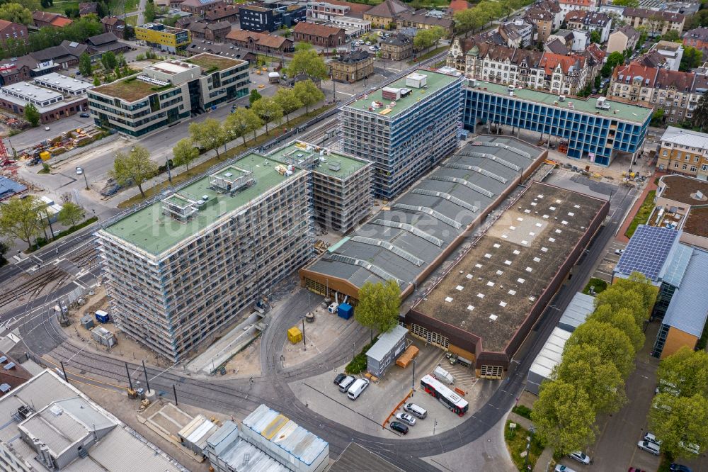 Luftaufnahme Karlsruhe - Baustelle zum Neubau der AVG Zentrale in Karlsruhe im Bundesland Baden-Württemberg, Deutschland