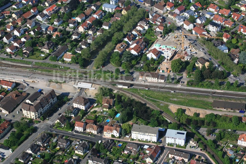 Weil am Rhein aus der Vogelperspektive: Baustelle zum Neubau des Bahn- Brückenbauwerkes im Ortsteil Haltingen von Weil am Rhein im Bundesland Baden-Württemberg