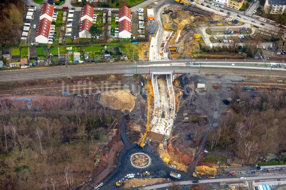 Luftbild Lünen - Baustelle zum Neubau einer Bahn- Unterführung im Ortsteil Preußen in Lünen im Bundesland Nordrhein-Westfalen, Deutschland