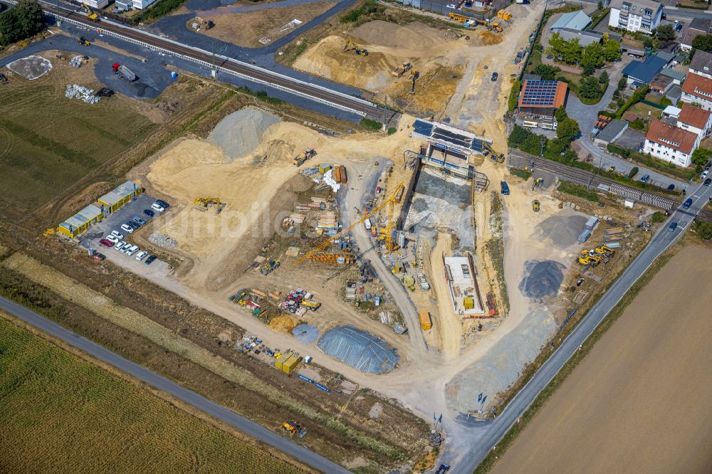 Hamm von oben - Baustelle zum Neubau eines Bahnhaltepunktes in Hamm im Bundesland Nordrhein-Westfalen, Deutschland