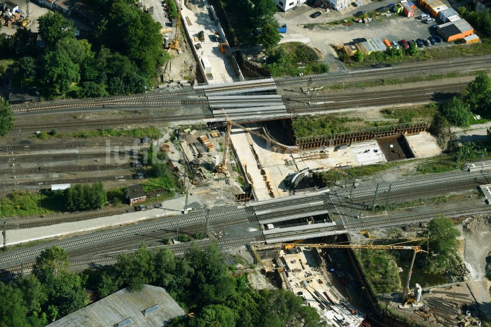 Luftaufnahme Northeim - Baustelle zum Neubau einer Bahnunterführung der DB Netz AG in Northeim im Bundesland Niedersachsen, Deutschland