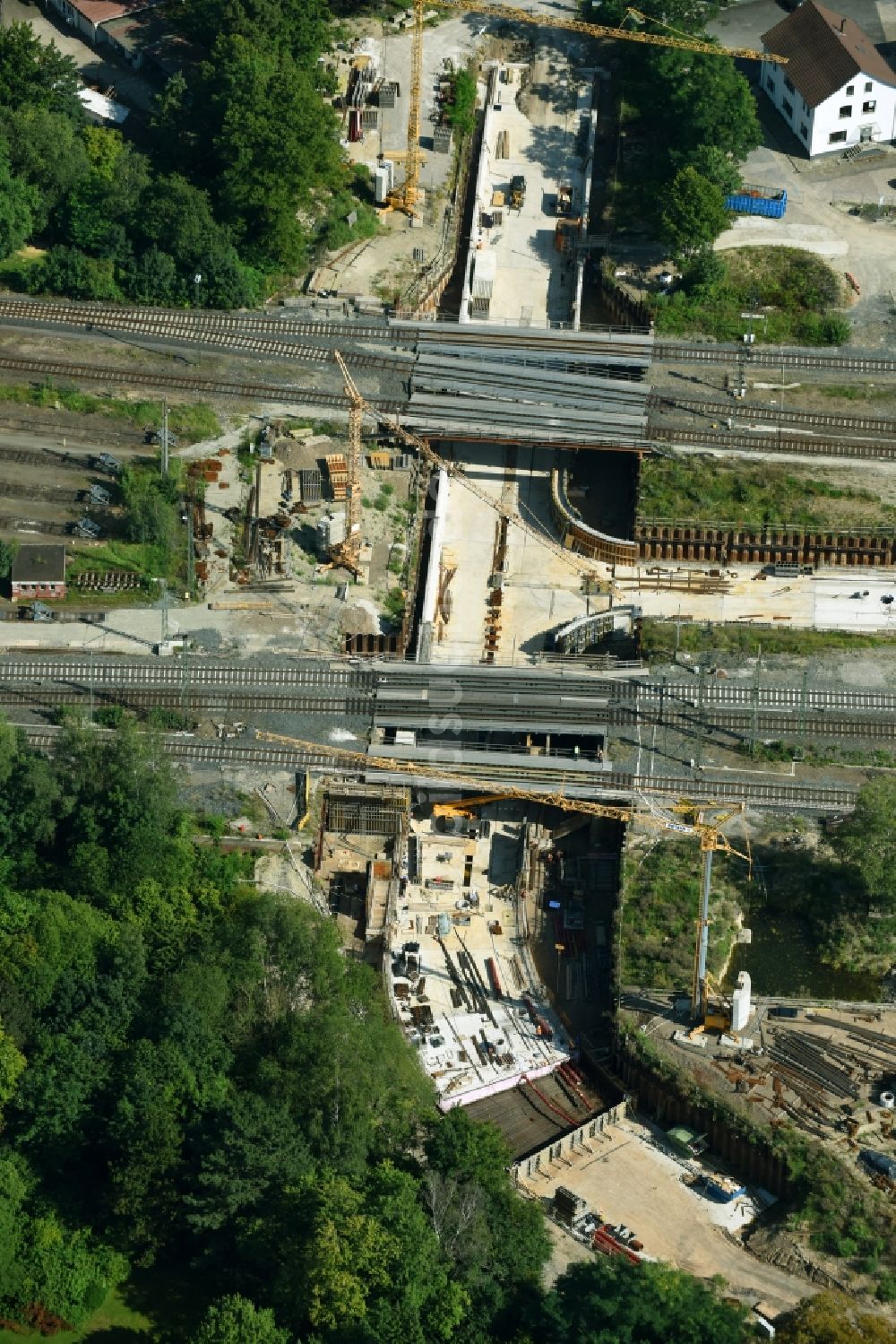 Northeim aus der Vogelperspektive: Baustelle zum Neubau einer Bahnunterführung der DB Netz AG in Northeim im Bundesland Niedersachsen, Deutschland