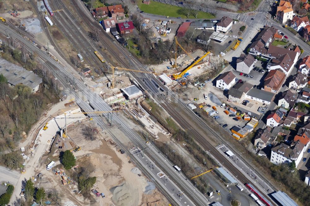 Northeim aus der Vogelperspektive: Baustelle zum Neubau einer Bahnunterführung der DB Netz AG in Northeim im Bundesland Niedersachsen, Deutschland