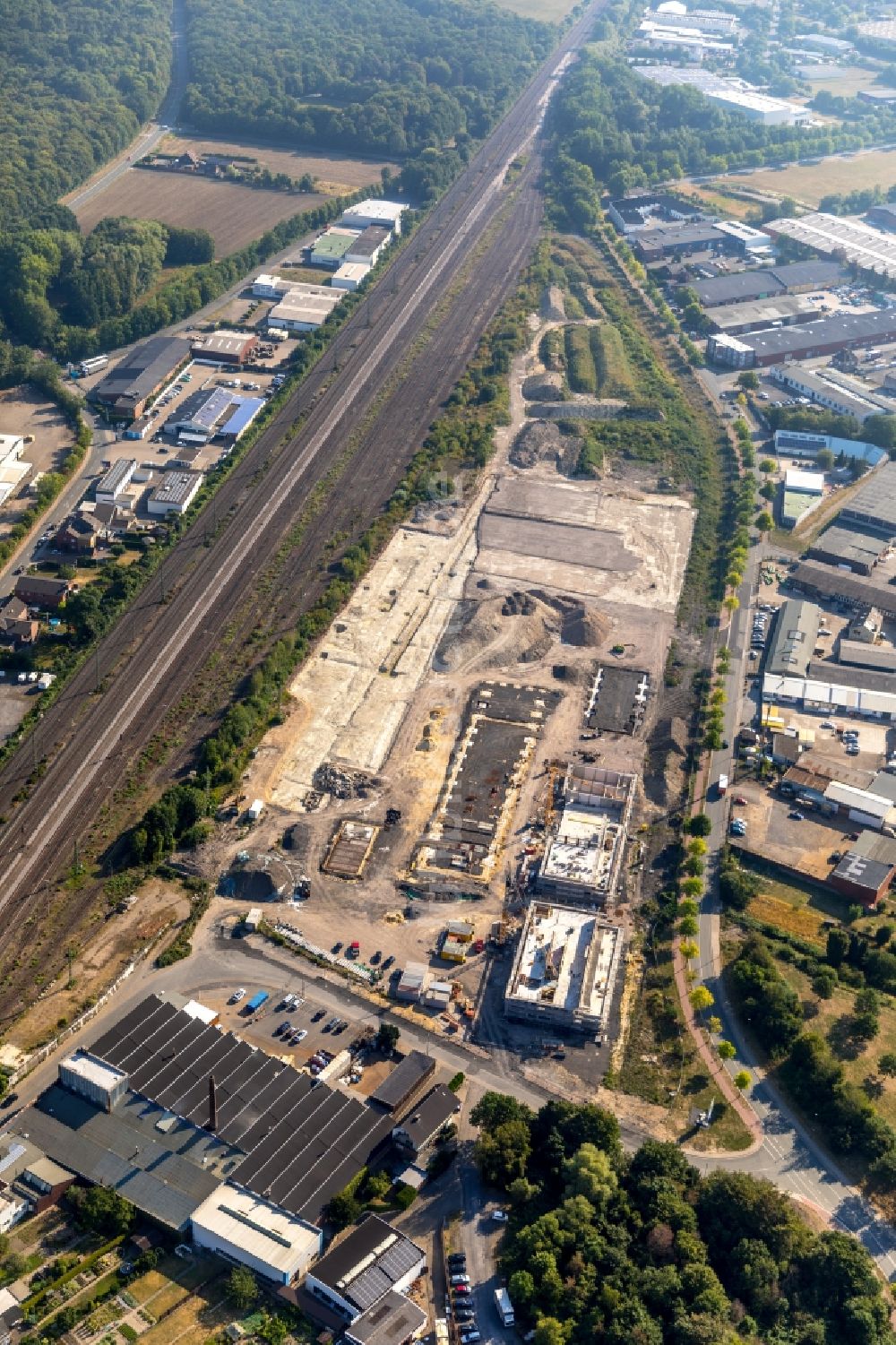 Luftaufnahme Ahlen - Baustelle zum Neubau eines Baubetriebs- und Wertstoffhofes in Ahlen im Bundesland Nordrhein-Westfalen, Deutschland