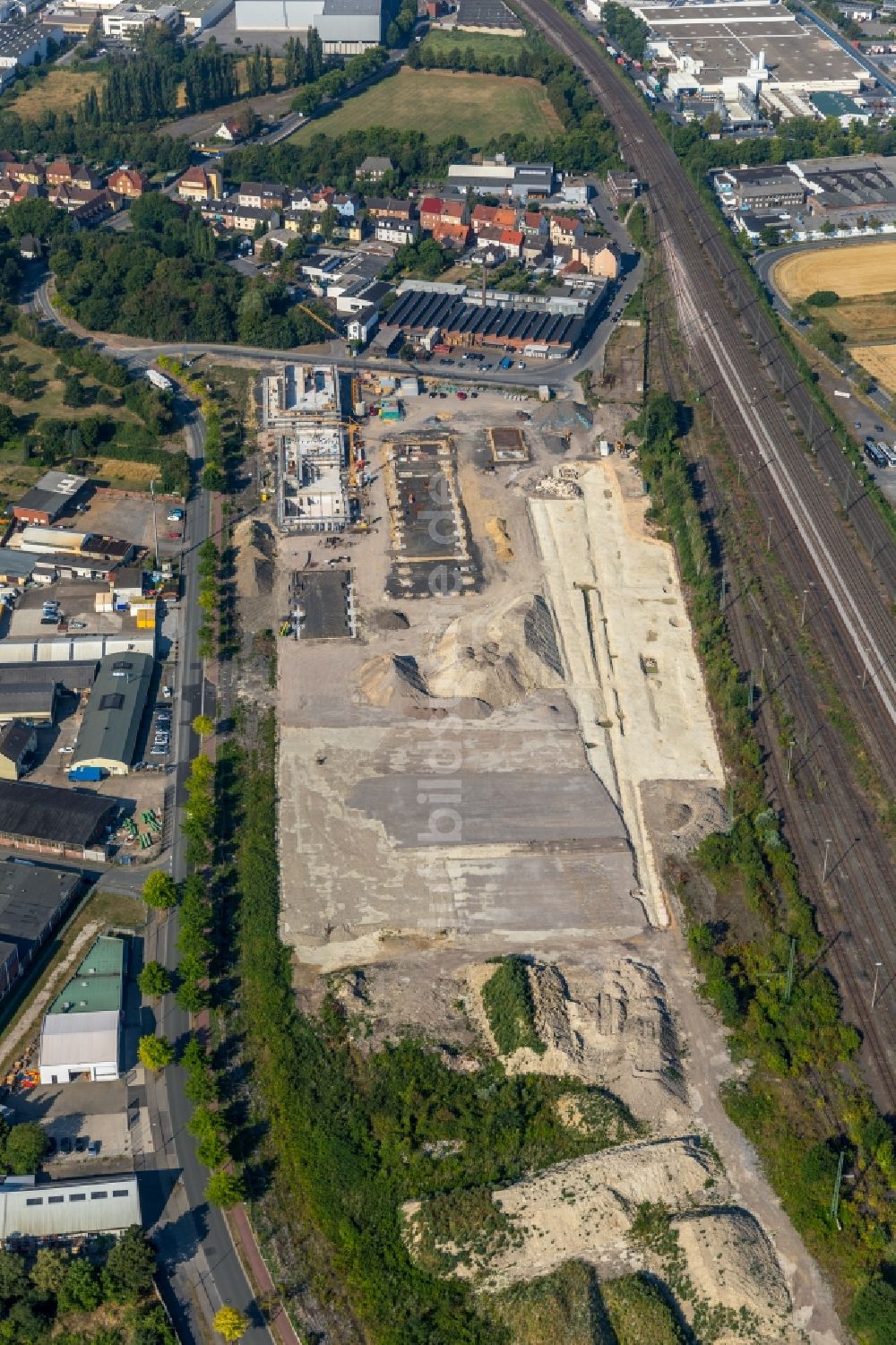 Luftaufnahme Ahlen - Baustelle zum Neubau eines Baubetriebs- und Wertstoffhofes in Ahlen im Bundesland Nordrhein-Westfalen, Deutschland