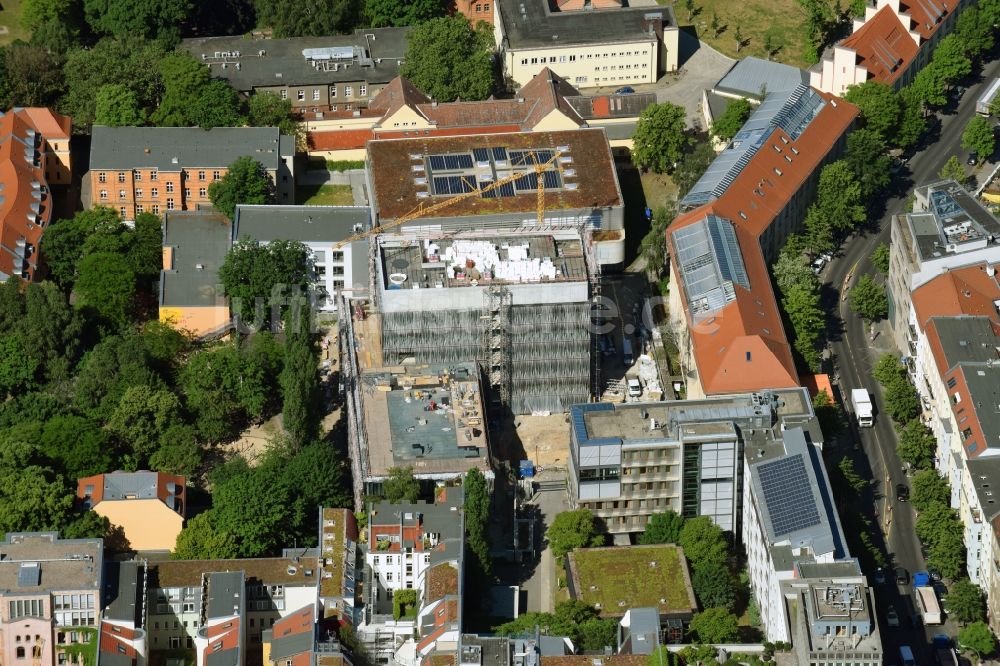 Berlin aus der Vogelperspektive: Baustelle zum Neubau des Berlin Institute for Medical Systems BIMSB an der Hannoverschen Straße im Bezirk Mitte in Berlin