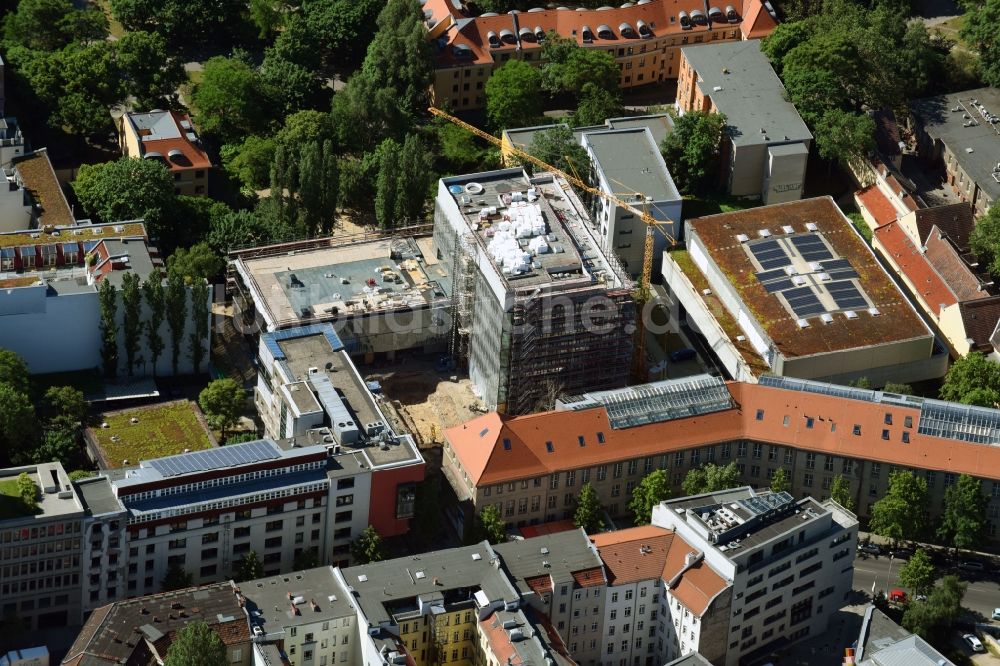 Berlin aus der Vogelperspektive: Baustelle zum Neubau des Berlin Institute for Medical Systems BIMSB an der Hannoverschen Straße im Bezirk Mitte in Berlin