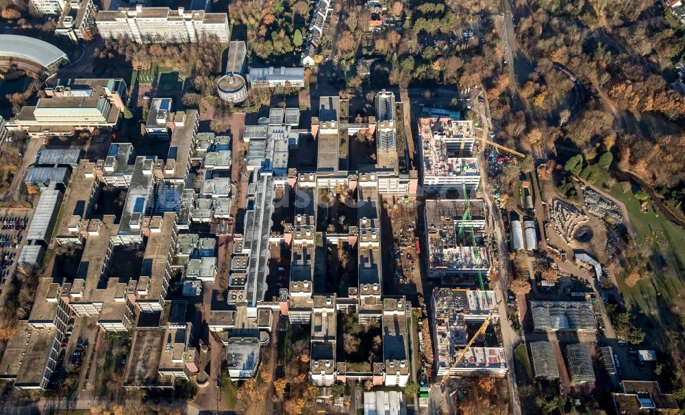 Düsseldorf aus der Vogelperspektive: Baustelle zum Neubau Biowissenschaften und Ersatzneubau 26 am Campus der Heinrich Heine Universität in Düsseldorf im Bundesland Nordrhein-Westfalen