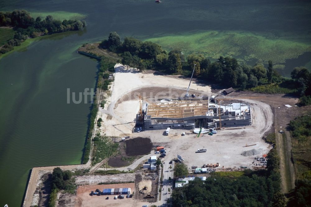 Werder Havel von oben - Baustelle zum Neubau der BlütenTherme Werder (Havel) mit Thermalsole- und Saunalandschaft in Werder Havel im Bundesland Brandenburg