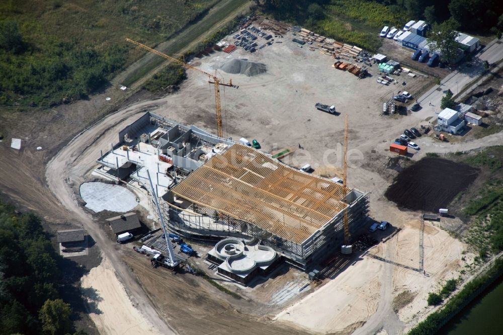 Werder Havel von oben - Baustelle zum Neubau der BlütenTherme Werder (Havel) mit Thermalsole- und Saunalandschaft in Werder Havel im Bundesland Brandenburg