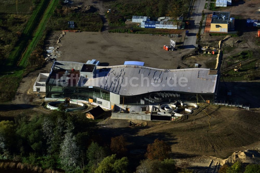 Werder Havel von oben - Baustelle zum Neubau der BlütenTherme Werder (Havel) mit Thermalsole- und Saunalandschaft in Werder Havel im Bundesland Brandenburg