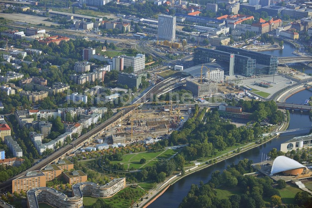 Berlin Moabit aus der Vogelperspektive: Baustelle zum Neubau des BMI Bundesministerium des Innern der Bundes- Hauptstadt Berlin am Regierungsviertel Spreebogen in Moabit