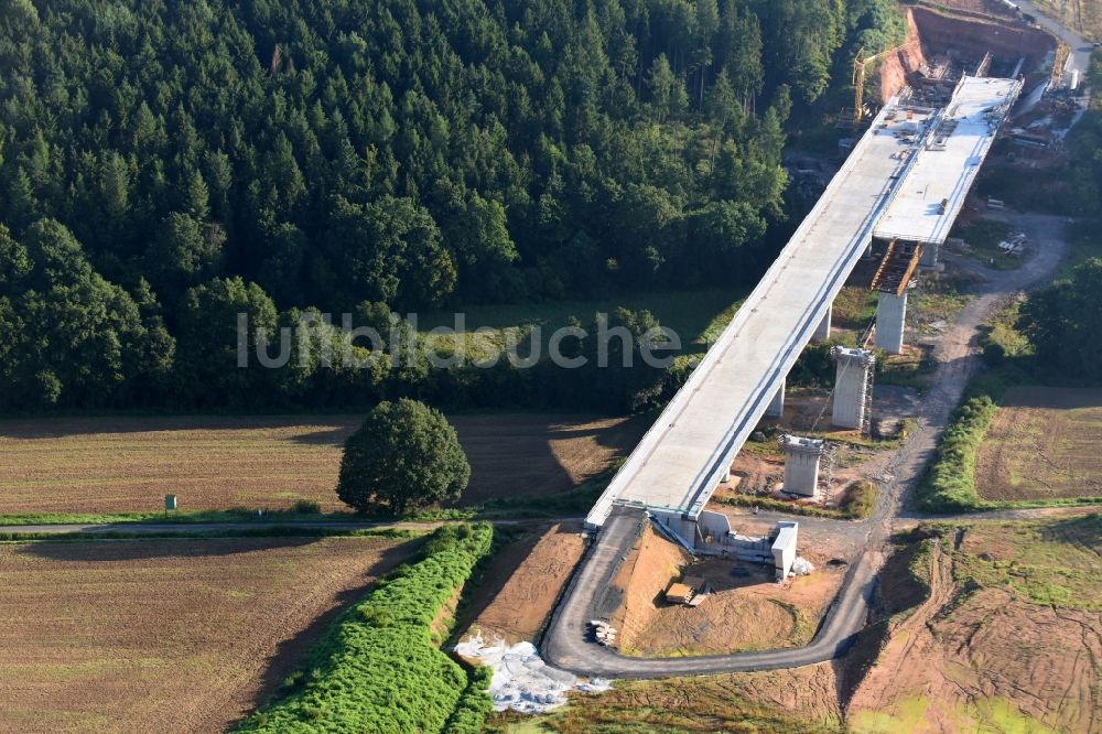 Luftaufnahme Rommershausen - Baustelle zum Neubau der Brückenkonstruktion der BAB A 49 in Rommershausen im Bundesland Hessen, Deutschland