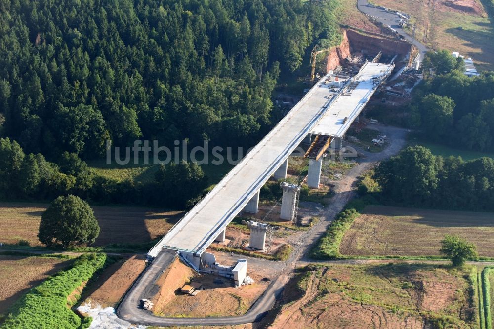 Rommershausen von oben - Baustelle zum Neubau der Brückenkonstruktion der BAB A 49 in Rommershausen im Bundesland Hessen, Deutschland