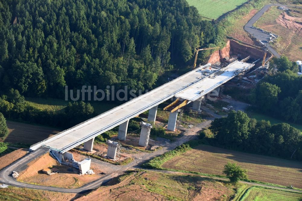 Luftbild Rommershausen - Baustelle zum Neubau der Brückenkonstruktion der BAB A 49 in Rommershausen im Bundesland Hessen, Deutschland