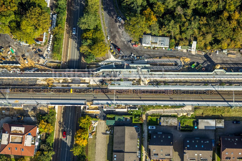 Luftbild Voerde (Niederrhein) - Baustelle zum Neubau der Brückenkonstruktion über die Steinstraße in Voerde (Niederrhein) im Bundesland Nordrhein-Westfalen, Deutschland