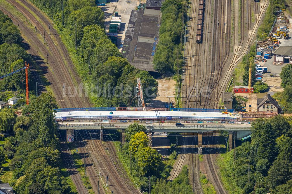 Luftbild Bochum - Baustelle zum Neubau der Brückenkonstruktion Brücke am Lohring im Ortsteil Innenstadt in Bochum im Bundesland Nordrhein-Westfalen, Deutschland