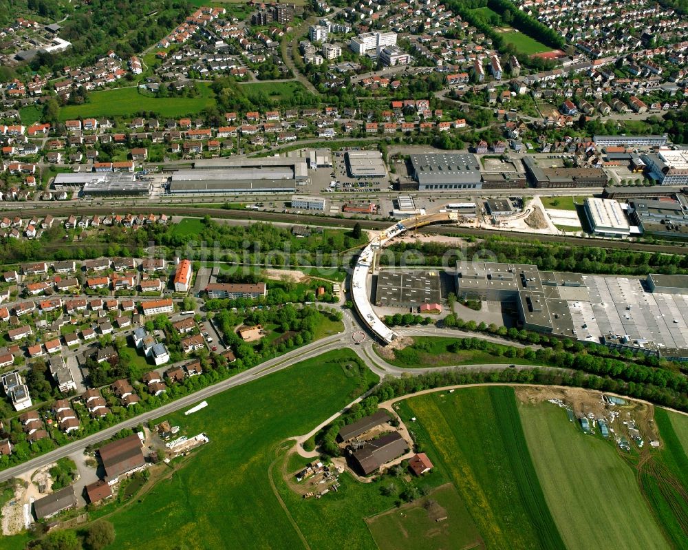 Luftaufnahme Göppingen - Baustelle zum Neubau der Brückenkonstruktion an der Christian-Grüninger-Straße in Göppingen im Bundesland Baden-Württemberg, Deutschland