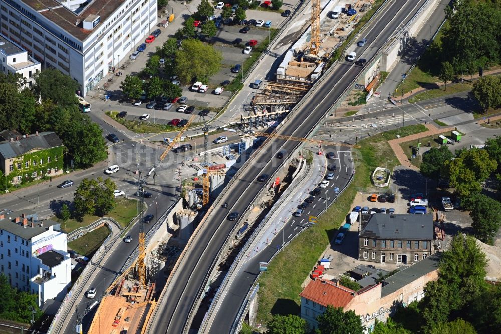 Potsdam aus der Vogelperspektive: Baustelle zum Neubau der Brückenkonstruktion in Potsdam im Bundesland Brandenburg, Deutschland