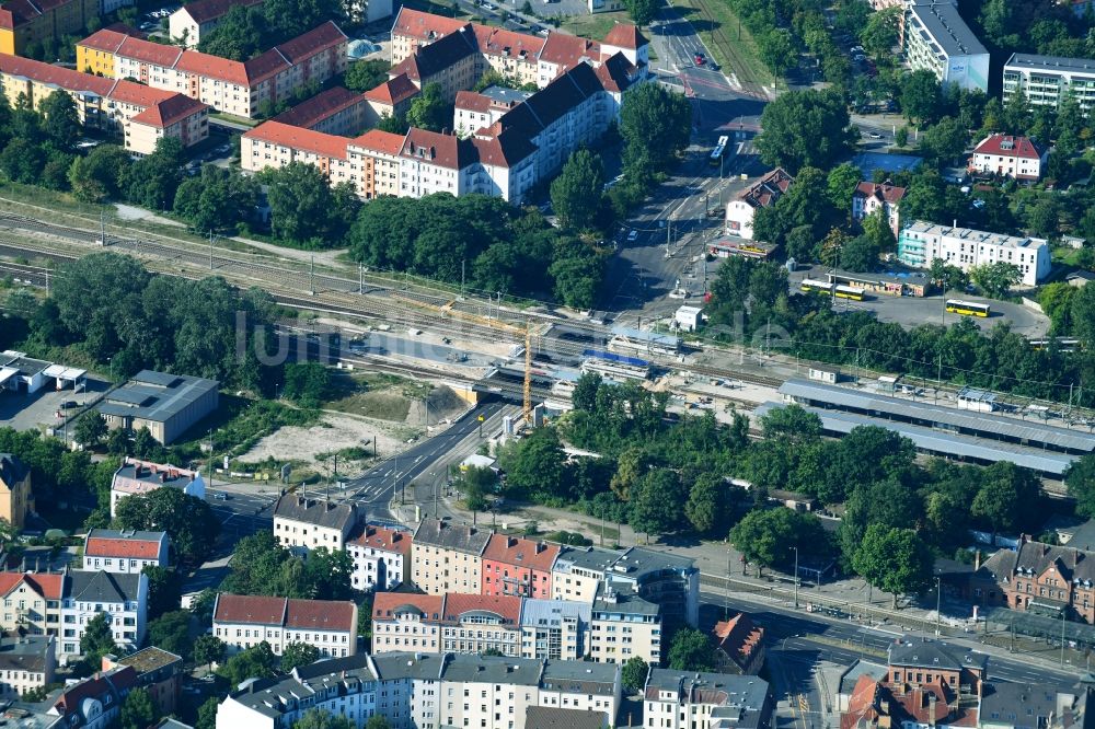 Luftbild Berlin - Baustelle zum Neubau der Brückenkonstruktion am Sterndamm am S- Bahnhof im Ortsteil Schöneweide in Berlin, Deutschland