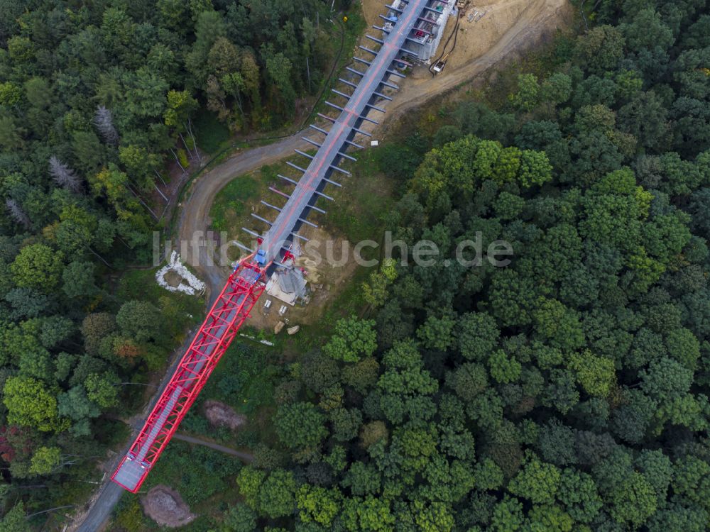 Luftbild Pirna - Baustelle zum Neubau der Brückenkonstruktion Talbrücke Gottleuba in Pirna im Bundesland Sachsen, Deutschland