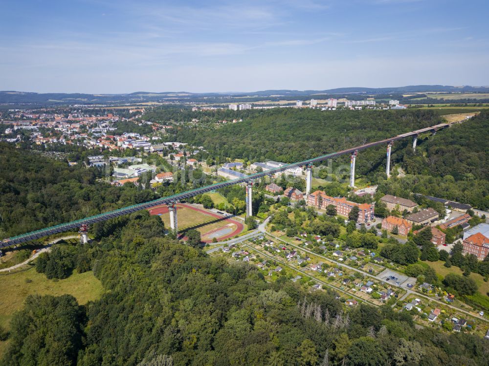 Pirna von oben - Baustelle zum Neubau der Brückenkonstruktion Talbrücke Gottleuba in Pirna im Bundesland Sachsen, Deutschland