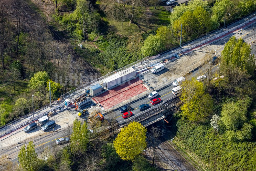 Luftbild Gelsenkirchen - Baustelle zum Neubau der Brückenkonstruktion an der Turfstraße in Gelsenkirchen im Bundesland Nordrhein-Westfalen, Deutschland