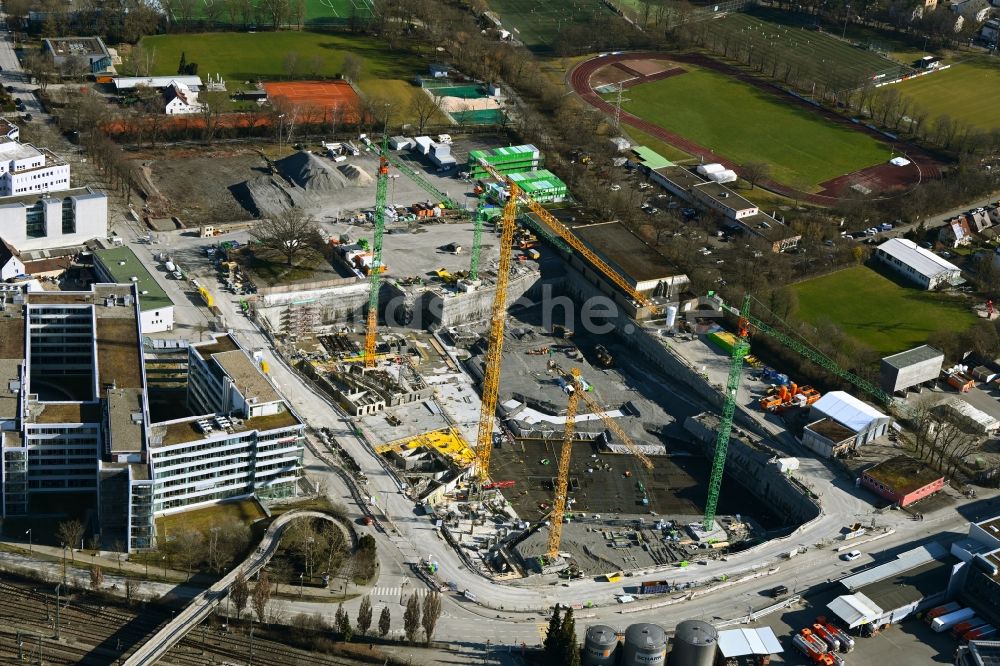 Luftaufnahme Stuttgart - Baustelle zum Neubau eines Büro- und Geschäftshaus- Ensemble Allianz- Park in Stuttgart im Bundesland Baden-Württemberg, Deutschland