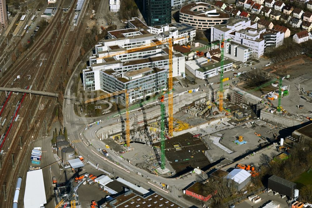 Luftaufnahme Stuttgart - Baustelle zum Neubau eines Büro- und Geschäftshaus- Ensemble Allianz- Park in Stuttgart im Bundesland Baden-Württemberg, Deutschland