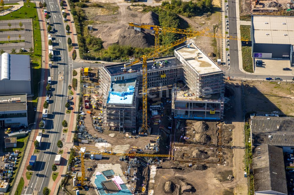 Luftaufnahme Essen - Baustelle zum Neubau eines Büro- und Geschäftshaus- Ensemble TÜV NORD in Essen im Bundesland Nordrhein-Westfalen, Deutschland