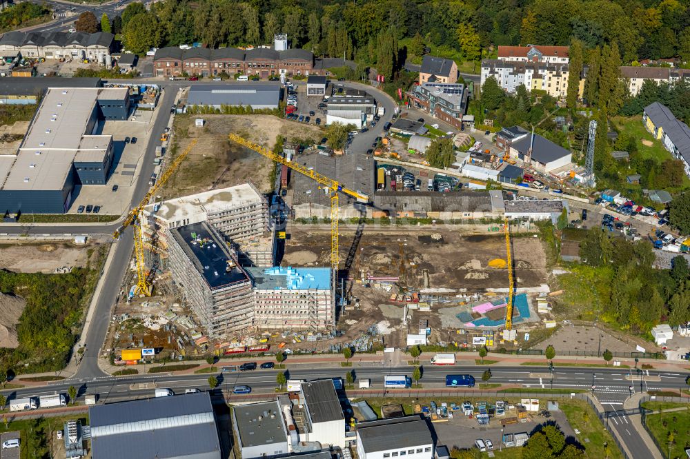 Essen von oben - Baustelle zum Neubau eines Büro- und Geschäftshaus- Ensemble TÜV NORD in Essen im Bundesland Nordrhein-Westfalen, Deutschland