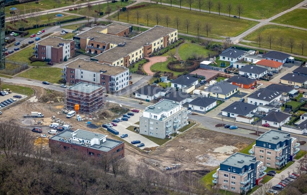 Oberhausen von oben - Baustelle zum Neubau eines Büro- und Geschäftshaus- Ensemble im Olga-Park Auf dem Schacht - Zum Steigerhaus in Oberhausen im Bundesland Nordrhein-Westfalen, Deutschland