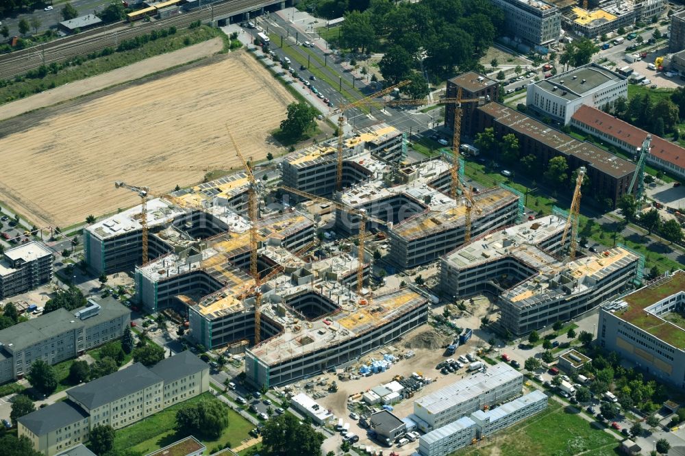 Berlin von oben - Baustelle zum Neubau eines Büro- und Geschäftshauses Allianz Campus Berlin im Ortsteil Johannisthal - Adlershof in Berlin