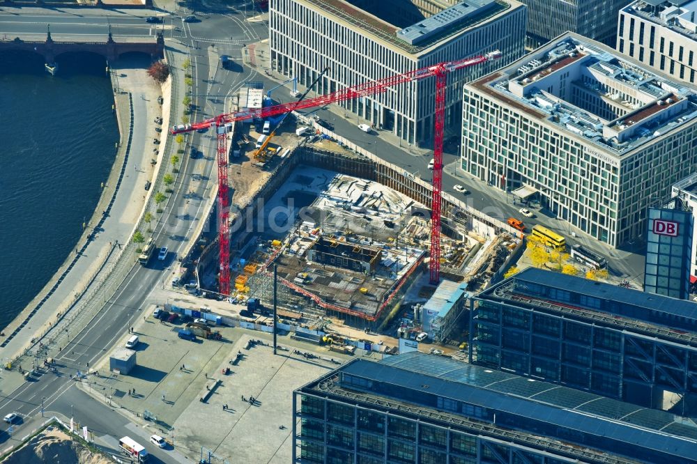 Luftaufnahme Berlin - Baustelle zum Neubau eines Büro- und Geschäftshauses cube berlin in Berlin, Deutschland