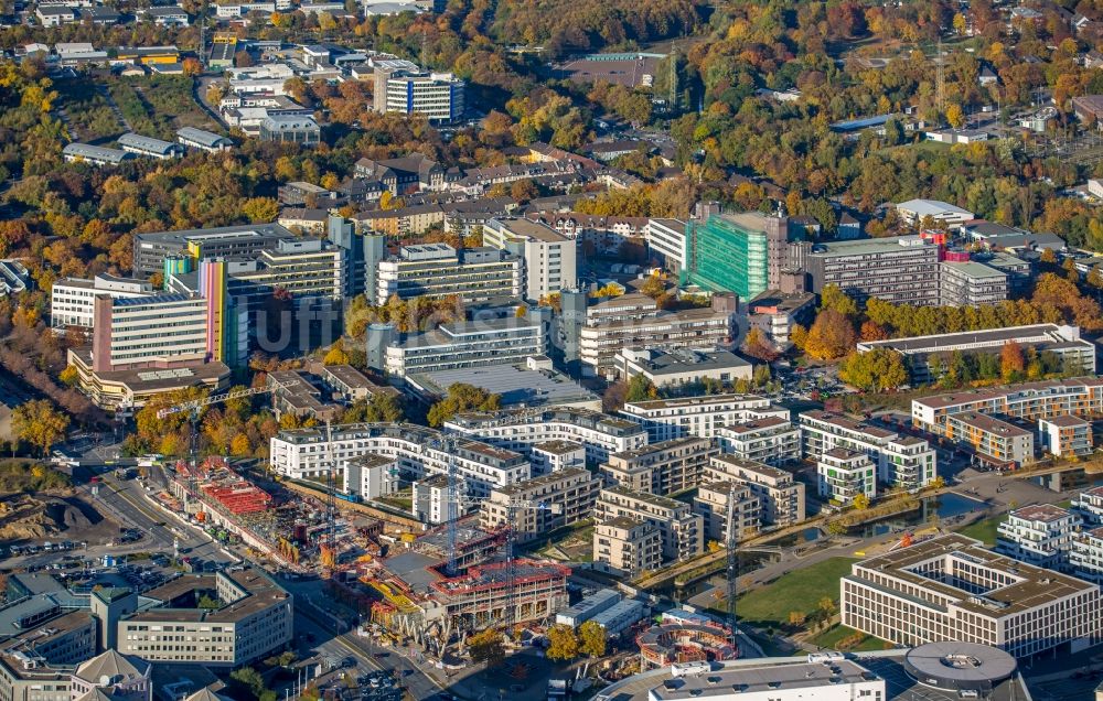 Luftaufnahme Essen - Baustelle zum Neubau eines Büro- und Geschäftshauses der Funke Mediengruppe in Essen im Bundesland Nordrhein-Westfalen