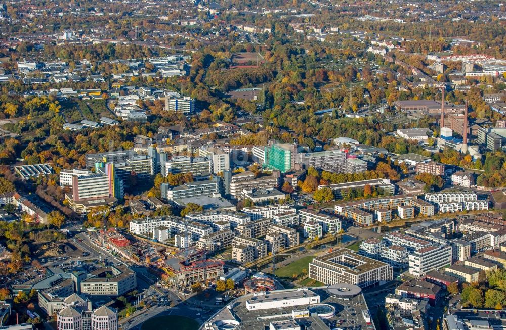 Essen von oben - Baustelle zum Neubau eines Büro- und Geschäftshauses der Funke Mediengruppe in Essen im Bundesland Nordrhein-Westfalen