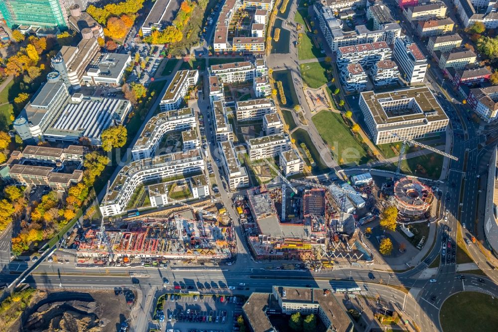 Luftbild Essen - Baustelle zum Neubau eines Büro- und Geschäftshauses der Funke Mediengruppe in Essen im Bundesland Nordrhein-Westfalen