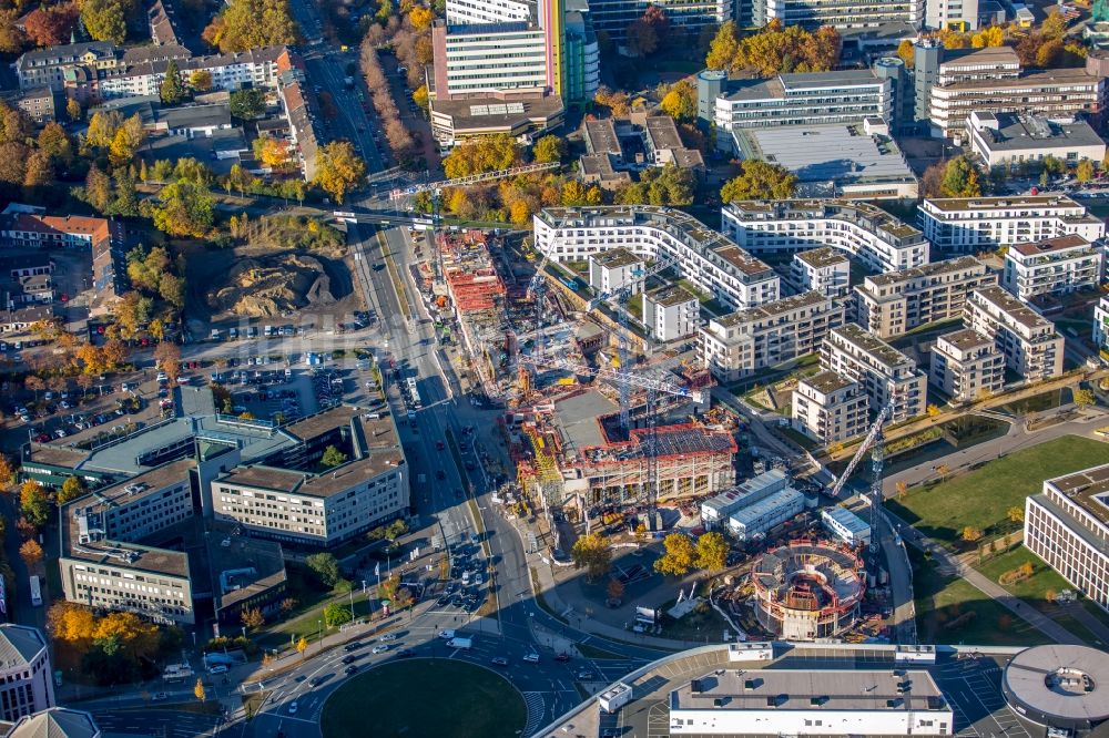 Luftaufnahme Essen - Baustelle zum Neubau eines Büro- und Geschäftshauses der Funke Mediengruppe in Essen im Bundesland Nordrhein-Westfalen