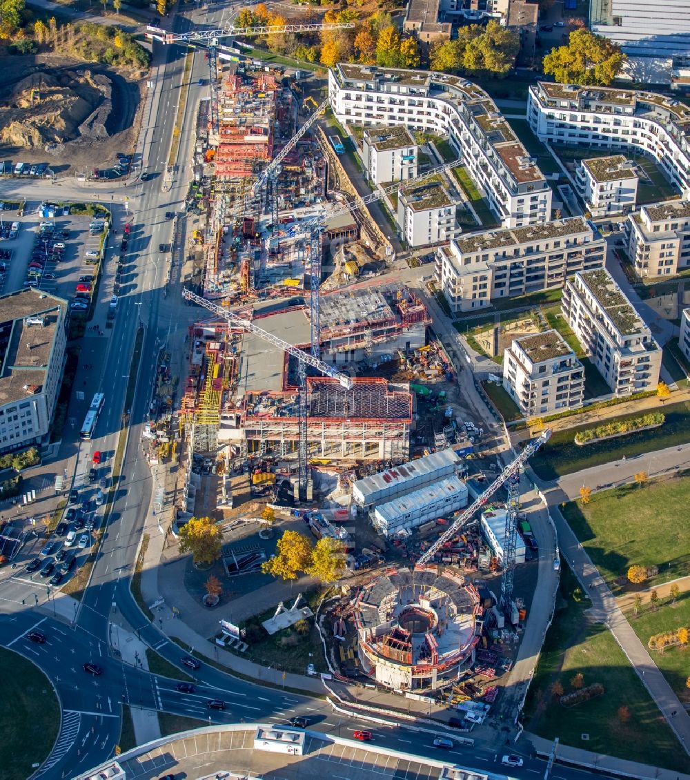 Essen von oben - Baustelle zum Neubau eines Büro- und Geschäftshauses der Funke Mediengruppe in Essen im Bundesland Nordrhein-Westfalen