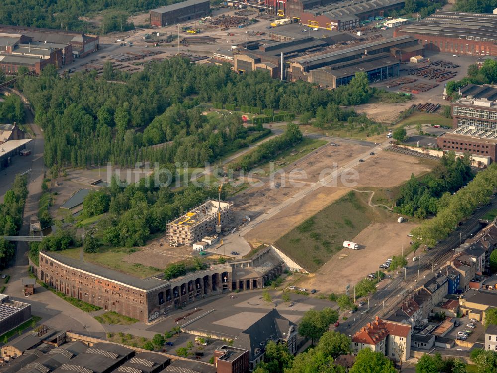 Luftaufnahme Bochum - Baustelle zum Neubau eines Büro- und Geschäftshauses der Kultur Ruhr GmbH in Bochum im Bundesland Nordrhein-Westfalen