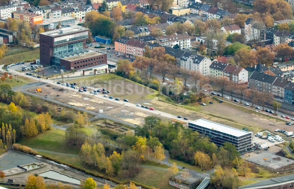 Bochum aus der Vogelperspektive: Baustelle zum Neubau eines Büro- und Geschäftshauses der Kultur Ruhr GmbH in Bochum im Bundesland Nordrhein-Westfalen