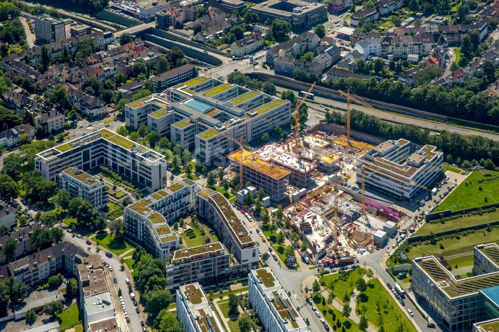 Luftaufnahme Essen - Baustelle zum Neubau eines Büro- und Geschäftshauses an der Messeallee in Essen im Bundesland Nordrhein-Westfalen