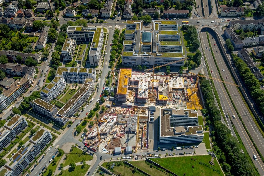 Luftbild Essen - Baustelle zum Neubau eines Büro- und Geschäftshauses an der Messeallee in Essen im Bundesland Nordrhein-Westfalen